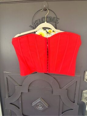 Fashion Nova Red Strapless Corset Crop Top